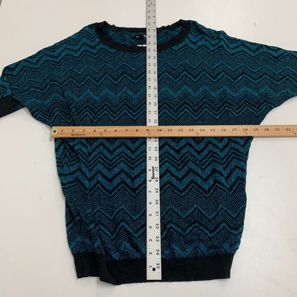 Express Sweater Women L Blue Black Chevron Knit Boat Neck Dolman Sleeve Pullover - Picture 7 of 12